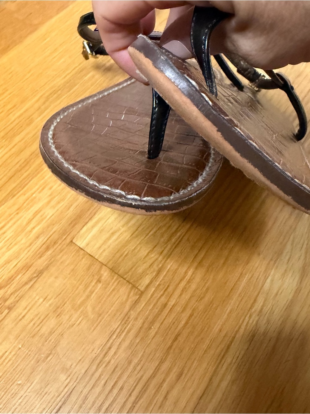 Sam Edelman Black Patent Brown Croc Gigi Flat Sandals Size 5.5 - Picture 4 of 15